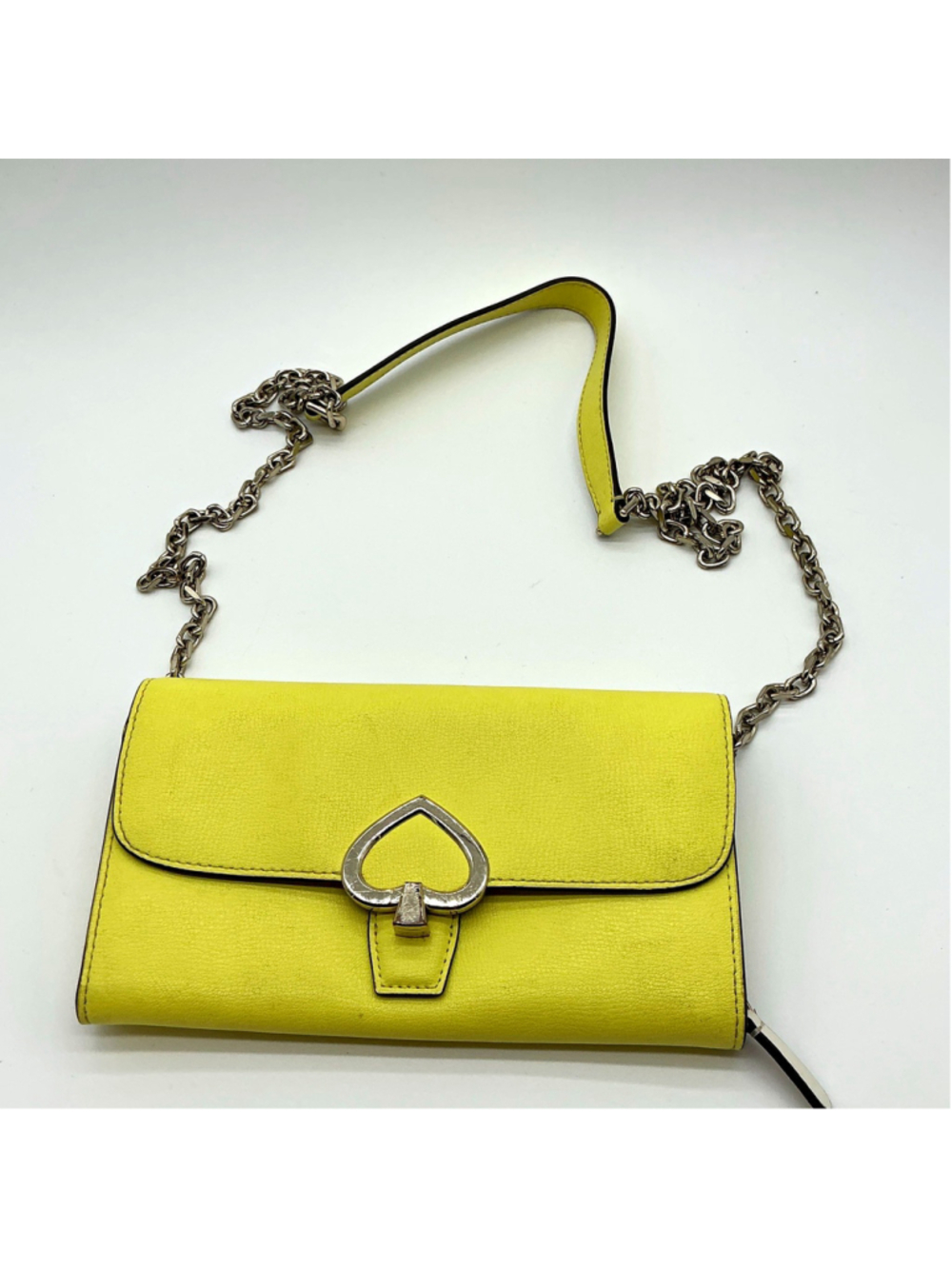 Kate Spade New York Yellow Leather Wallet On Chain Heart Clasp Crossbody